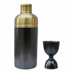 16 oz. Stainless Steel Black and Brass Cocktail Shaker with Black Jigger For Your Home Bar, Bartenders or Restaurants by Alchemade