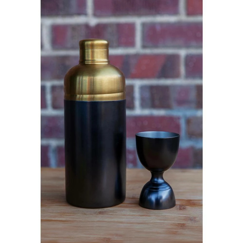 16 oz. Stainless Steel Black and Brass Cocktail Shaker with Black Jigger For Your Home Bar, Bartenders or Restaurants by Alchemade 2 16 oz. Stainless Steel Black and Brass Cocktail Shaker with Black Jigger For Your Home Bar, Bartenders or Restaurants by Alchemade - Image 2