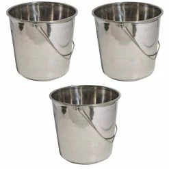 Large Stainless Steel Bucket Set (3-Pack) by AmeriHome