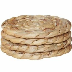 15 in. Beige Natural Decorative Round Woven Handmade Water Hyacinth Placemats (Set of 4) by Vintiquewise