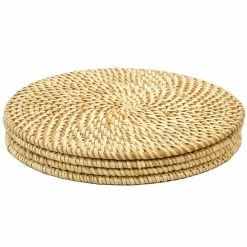 25 in. Beige Natural Decorative Round Woven Handmade Rattan Placemats (Set of 4) by Vintiquewise