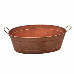 1.7 Gal. Copper Steel Oval Shape Hammered Texture Metal Tub with 2 Side Handles by Benjara -Bar Accessories Sales benjara beverage tubs bm195214 44 1000