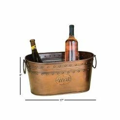 4 qt. 4-Bottle Bronze Metal Wine Cooler with Ring Handle and Studded Nail Accents by Benjara -Bar Accessories Sales benjara wine chillers bm216525 44 1000