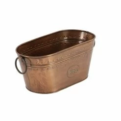 4 qt. 4-Bottle Bronze Metal Wine Cooler with Ring Handle and Studded Nail Accents by Benjara