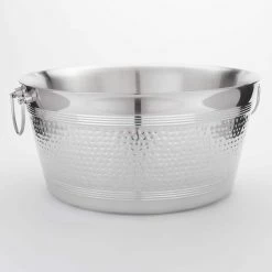 TUB 7.25 gal. . SILVER MIRROR & HAMMERED STAINLESS STEEL BEVERAGE TUB with SWING HANDLES by AM American METALCRAFT, Inc.