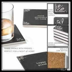 Happy Place Set Of 4 Ceramic Coasters 4.25''D by American Atelier -Bar Accessories Sales blacks american atelier coasters 1185329 1f 1000