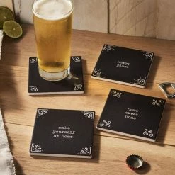 Happy Place Set Of 4 Ceramic Coasters 4.25''D by American Atelier -Bar Accessories Sales blacks american atelier coasters 1185329 31 1000