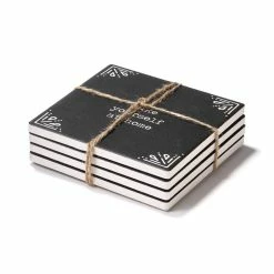 Happy Place Set Of 4 Ceramic Coasters 4.25''D by American Atelier -Bar Accessories Sales blacks american atelier coasters 1185329 4f 1000
