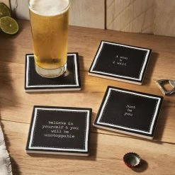Just Be You Set Of 4 Ceramic Coasters 4.25''D by American Atelier -Bar Accessories Sales blacks american atelier coasters 1185330 31 1000