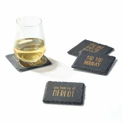 Sip Sip Hooray Slate Coasters Gold Set Of 4, Square 4X4" by American Atelier -Bar Accessories Sales blacks american atelier coasters 1333052gd 44 1000