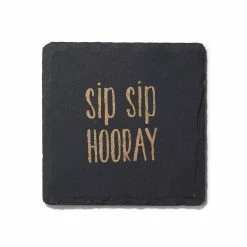 Sip Sip Hooray Slate Coasters Gold Set Of 4, Square 4X4" by American Atelier -Bar Accessories Sales blacks american atelier coasters 1333052gd c3 1000