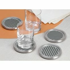 Linea Coasters in Brushed Stainless Steel (Set of 4) by interDesign -Bar Accessories Sales blacks interdesign coasters 20550 4f 1000