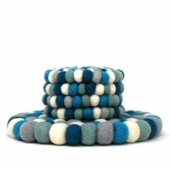 Ice Blue Felt Ball Coasters (4-Pack) by Global Craft -Bar Accessories Sales blues coasters glg50064 01s s4 gwh 1f 1000