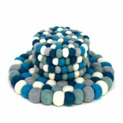 Ice Blue Felt Ball Coasters (4-Pack) by Global Craft -Bar Accessories Sales blues coasters glg50064 01s s4 gwh 4f 1000