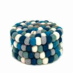 Ice Blue Felt Ball Coasters (4-Pack) by Global Craft