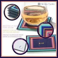 Cheers To You Aqua Set Of 4 Glass Coaster Set 4"D by Trina Turk -Bar Accessories Sales blues trina turk coasters 1333096 1f 1000