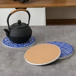 7.85 in. Ceramic Coasters for Drinks (Set of 4) by vancasso -Bar Accessories Sales blues vancasso coasters vc takaki p01 1f 1000