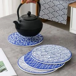 7.85 in. Ceramic Coasters for Drinks (Set of 4) by vancasso -Bar Accessories Sales blues vancasso coasters vc takaki p01 31 1000