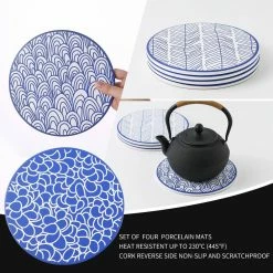 7.85 in. Ceramic Coasters for Drinks (Set of 4) by vancasso -Bar Accessories Sales blues vancasso coasters vc takaki p01 4f 1000