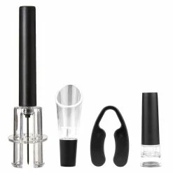 Black Air Pump Wine Bottle Opener with Foil Cutter, Vacuum Stopper, Aerator Pourer by Brentwood