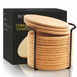 16-Piece Light Wood Round Cork Coasters by Betus -Bar Accessories Sales browns tans betus coasters b coaster cork 16pc 1 c3 1000