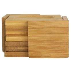 6-Piece Natural Bamboo Square Coaster with Raised Edge by Unbranded -Bar Accessories Sales browns tans coasters hdc51575 1f 1000