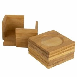 6-Piece Natural Bamboo Square Coaster with Raised Edge by Unbranded