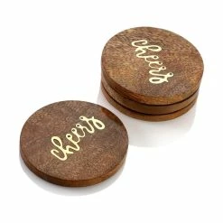 Cheers 4 in. Wooden Browns / Tans Coasters Set of 4 by Mascot Hardware