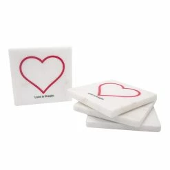 4-Piece White Marble Screened Love Is Simple Square Coasters by Unbranded
