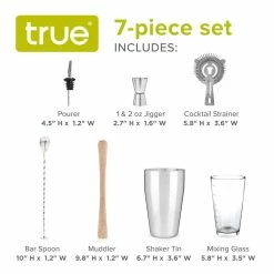 True 7 Piece Bar Tool Set, Shaker, Mixing Glass, Strainer, Jigger, Muddler, Bar Spoon, Pour Spout (Set of 7) -Bar Accessories Sales cocktail sets 1041 4f 1000