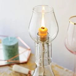 Wine Bottle Hurricane Lamp, Ceramic Stopper, Glass Chimney, Wick, Candle Wine Bottle DIY, Home Decor (Set of 1) by Twine -Bar Accessories Sales cocktail sets 2031 44 1000
