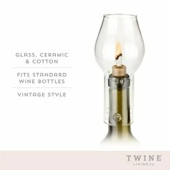 Wine Bottle Hurricane Lamp, Ceramic Stopper, Glass Chimney, Wick, Candle Wine Bottle DIY, Home Decor (Set of 1) by Twine -Bar Accessories Sales cocktail sets 2031 4f 1000