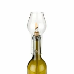 Wine Bottle Hurricane Lamp, Ceramic Stopper, Glass Chimney, Wick, Candle Wine Bottle DIY, Home Decor (Set of 1) by Twine