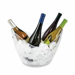 10.25 in. Clear Ice Bucket Holder Chilling Tub for Indoor and Outdoor Use Holds 4-Wine Bottles by True