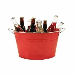4.5 Gal. Big Red Ice Bucket, Galvanized Metal Drink Tub, Country Home Wine and Beer Chiller by Twine