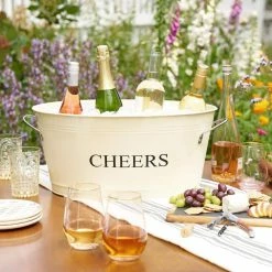 6.3 Gal. Cream Rustic Farmhouse Decor Ice Bucket and Galvanized Cheers Tub by Twine -Bar Accessories Sales cocktail sets 2720 44 1000