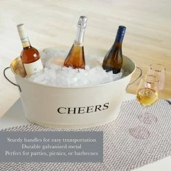 6.3 Gal. Cream Rustic Farmhouse Decor Ice Bucket and Galvanized Cheers Tub by Twine -Bar Accessories Sales cocktail sets 2720 4f 1000