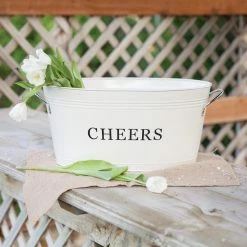 6.3 Gal. Cream Rustic Farmhouse Decor Ice Bucket and Galvanized Cheers Tub by Twine -Bar Accessories Sales cocktail sets 2720 76 1000