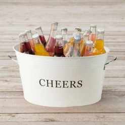 6.3 Gal. Cream Rustic Farmhouse Decor Ice Bucket and Galvanized Cheers Tub by Twine -Bar Accessories Sales cocktail sets 2720 fa 1000
