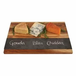 Wood with Slate Cheese Board and Chalk Set, Acacia Wood and Natural Slate Cutting Board, Soapstone Chalk, Gift Set by Twine