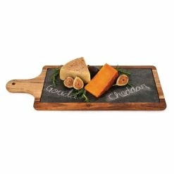 Country Home Acacia Wood and Slate Cheese Board Paddle Acacia Wood Charcuterie Board, 17.8 in. 7.1 in., Gourmet Gift Set by Twine