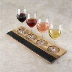 Wine Flight Set, Wine Tasting Board with Slate Chalkboard, 2-Pieces of Soapstone Chalk, and Acacia Wood Serving Tray by Twine -Bar Accessories Sales cocktail sets 4895 44 1000