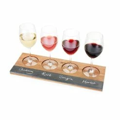 Wine Flight Set, Wine Tasting Board with Slate Chalkboard, 2-Pieces of Soapstone Chalk, and Acacia Wood Serving Tray by Twine