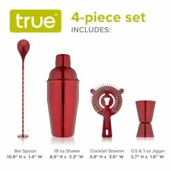 True Red Barware Set, Stainless Steel Shaker, Jigger, Muddler, Bar Spoon, Hawthorne Strainer -Bar Accessories Sales cocktail sets 5331 4f 1000