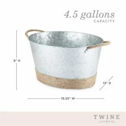 4.5 Gal. Seaside Jute Rope Wrapped Farmhouse Galvanized Ice Metal Beverage Tub, Wine, Beer Bottle Bucket by Twine -Bar Accessories Sales cocktail sets 5592 1f 1000