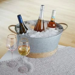 4.5 Gal. Seaside Jute Rope Wrapped Farmhouse Galvanized Ice Metal Beverage Tub, Wine, Beer Bottle Bucket by Twine -Bar Accessories Sales cocktail sets 5592 44 1000