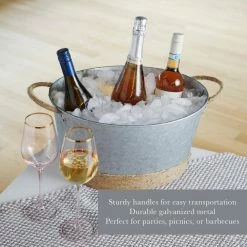 4.5 Gal. Seaside Jute Rope Wrapped Farmhouse Galvanized Ice Metal Beverage Tub, Wine, Beer Bottle Bucket by Twine -Bar Accessories Sales cocktail sets 5592 4f 1000