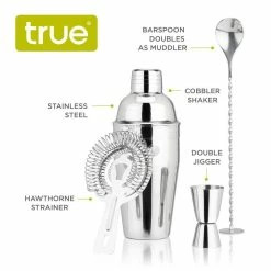 Fortify Barware Set, Cobbler Shaker, Jigger, Muddler, Bar Spoon Stick, Hawthorne Strainer by True -Bar Accessories Sales cocktail sets 5690 c3 1000