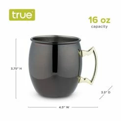 Mule Mug Stainless Steel, Black and Gold, Holds 16 oz. Cocktail Drinkware (Set of 2) by True -Bar Accessories Sales cocktail sets 7385 1f 1000