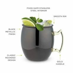 Mule Mug Stainless Steel, Black and Gold, Holds 16 oz. Cocktail Drinkware (Set of 2) by True -Bar Accessories Sales cocktail sets 7385 4f 1000